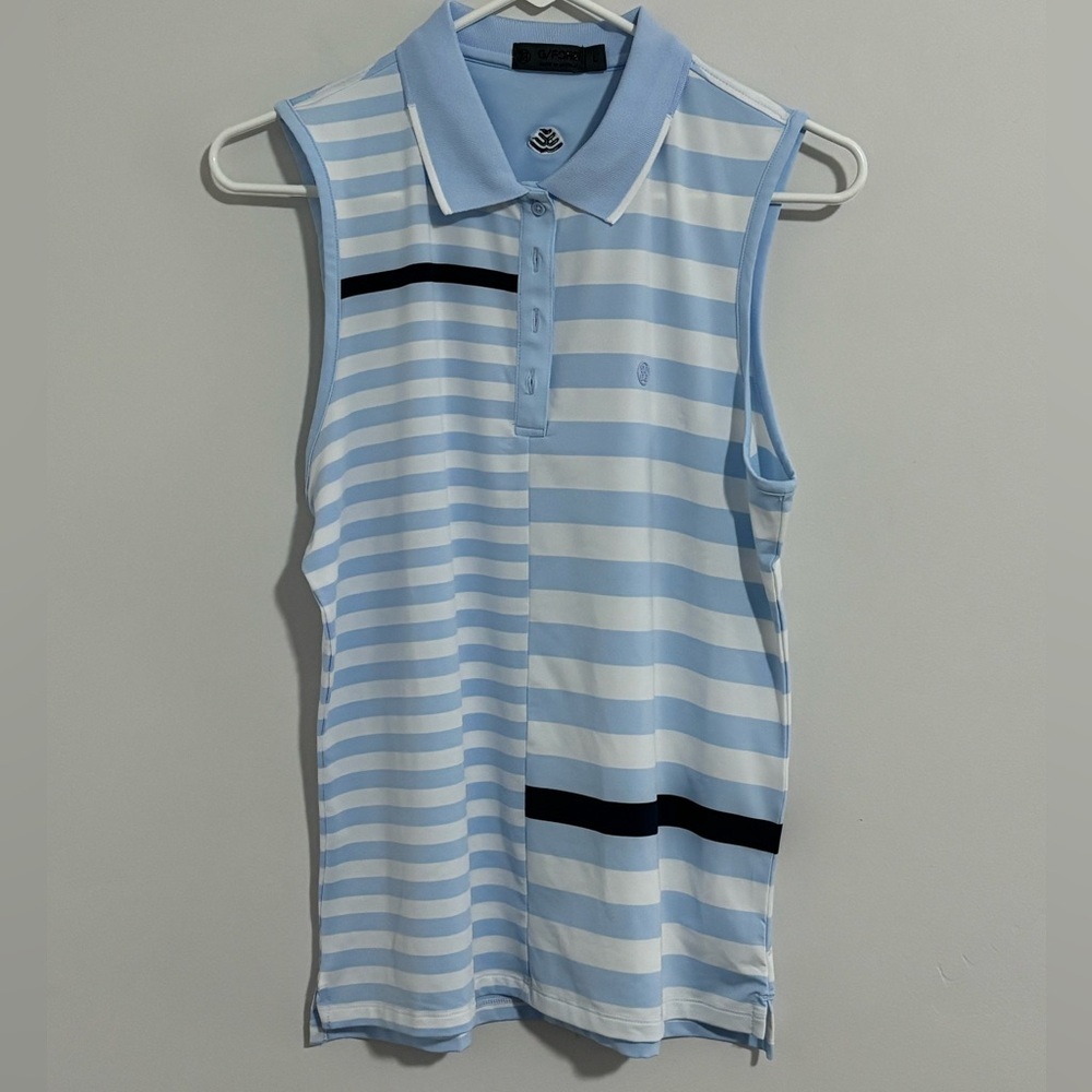 New w/o tags G/FORE women’s Light Blue and White Striped Polo Shirt size large